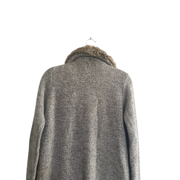 ZARA KNIT Small Fur Collar Long Cardigan Sweater Coat Taupe Pockets #5648 - Picture 6 of 11